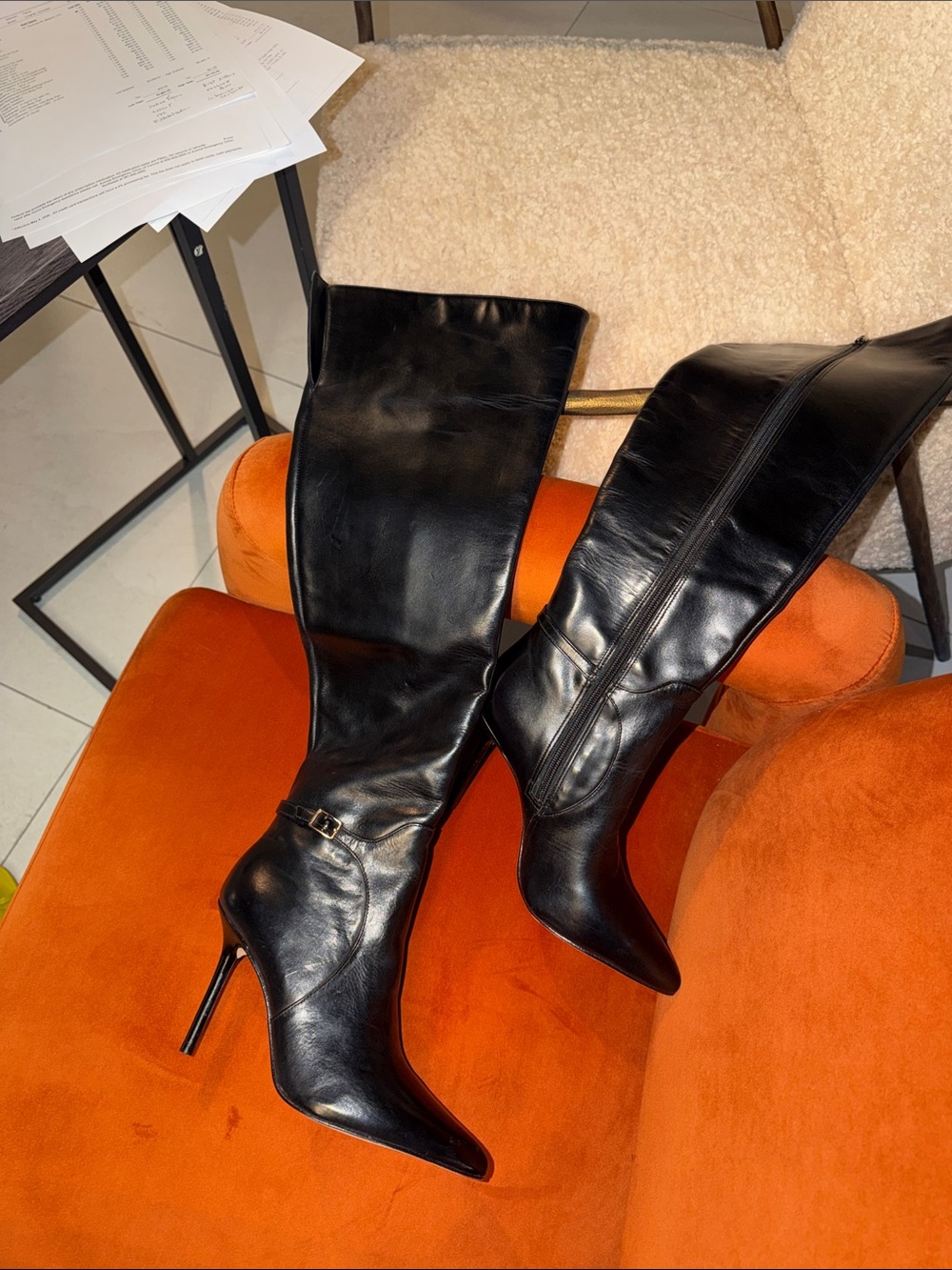 Gianni Bini Black Pointed-Toe Stiletto Knee-High Boots
